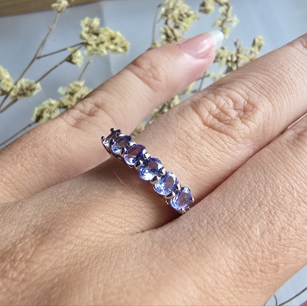 Genuine Tanzanite Half Eternity Ring Size 6.75 | December Birthstone | Stackable